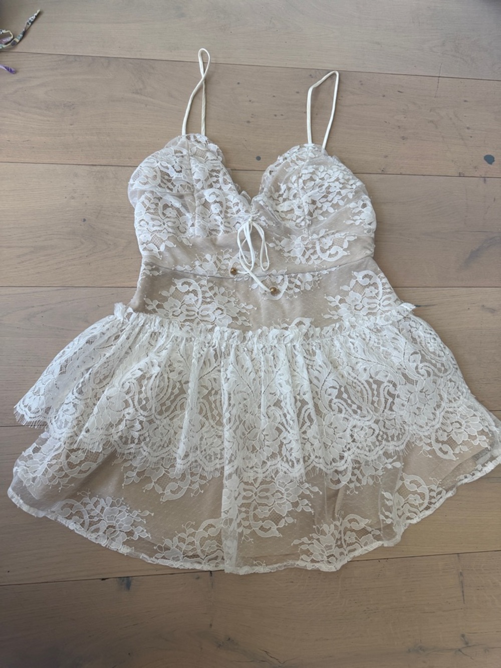 Lace Overlay Spaghetti Strap Dress in Ivory